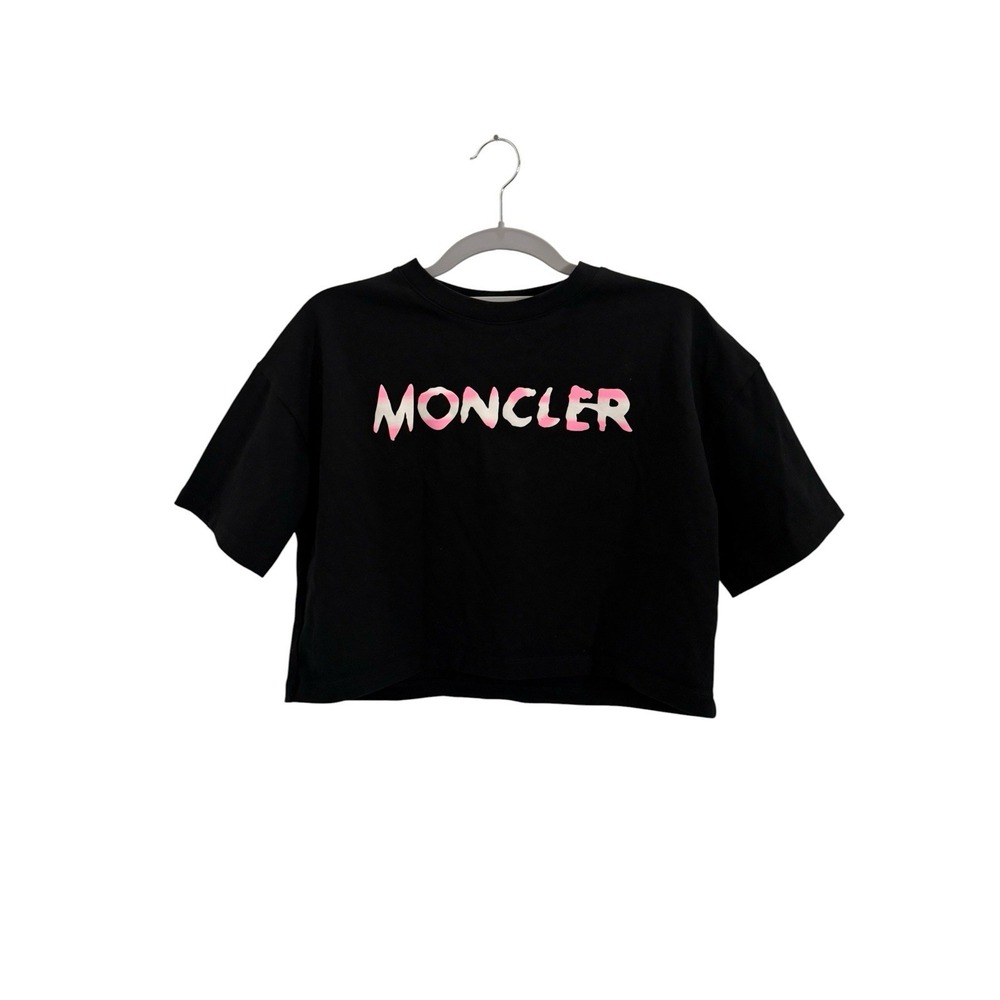 Moncler Womens Black Crop T-Shirt Spell Out Short Sleeve Small
